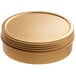 A stack of gold flat tins with screw tops.