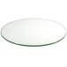 A clear tempered glass buffet board with a white background.