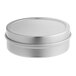 A round silver container with a round lid.