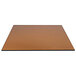 A square amber glass buffet board with black edges.