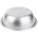 A silver metal bowl with small holes.