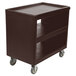 A dark brown plastic cart with wheels.
