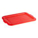 A red heavy-duty polypropylene lid for a Vigor bus tub.