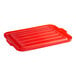 A red heavy-duty polypropylene Vigor bus tub lid with a handle.