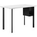 A white rectangular HON Coze desk with black legs and a U-shaped storage shelf.