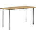 A HON Coze desk with metal legs and a natural wood surface.