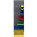 A Quantum grey steel louvered panel with yellow and blue bins on it.