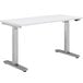 A white table with silver metal legs.