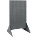 A grey steel double-sided louvered rack with rectangular holes.