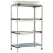 A MetroMax i stationary drying rack shelf kit with three wire shelves on it.