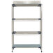 A white MetroMax i stationary rack with three metal shelves on it.