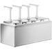A stainless steel ServSense™ condiment dispenser with four plastic pumps.
