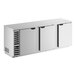 A stainless steel, three-door counter height back bar refrigerator.