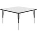 A white square Correll activity table with black adjustable legs.