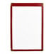 A burgundy leather menu cover with a white background.