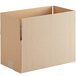 A close-up of a Lavex Kraft cardboard shipping box with a cut out top.