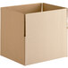 A Lavex kraft cardboard shipping box with a cut out corner.