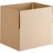 A Lavex kraft cardboard shipping box with a cut out top.