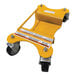 A yellow steel pallet rack lifting dolly with swivel casters and a 1,000 lb. capacity.
