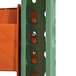 An orange steel beam with two holes in each end.