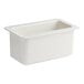 A white plastic Cambro food pan with a lid.