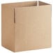 A close-up of a Lavex kraft cardboard shipping box with a cut out top.