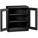 A black Tennsco storage cabinet with open C-Thru doors.