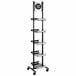 An IRP black and silver metal 5-shelf rack with casters.