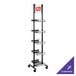 An IRP customizable slant rack with casters and black and silver graphics.