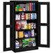 A black Tennsco storage cabinet with C-Thru doors open on a shelf with boxes inside.