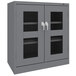 A dark gray Tennsco storage cabinet with C-Thru doors.