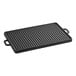 A Valor rectangular black cast iron grill pan with handles.