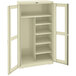 A beige Tennsco combination storage cabinet with open C-Thru doors.