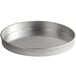 A round silver aluminum deep dish pizza pan.