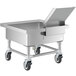 A Regency stainless steel mobile silverware soaking sink with a detachable chute on wheels.