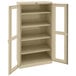A tan metal Tennsco storage cabinet with open C-Thru doors.