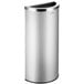 A Lancaster Table & Seating stainless steel half round decorative waste receptacle with a black lid.