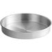 A silver round aluminum deep dish pizza pan.