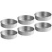 Six silver Choice round aluminum cake pans.