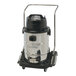 A Powr-Flite stainless steel wet/dry vacuum cleaner on a cart.
