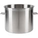 A large stainless steel bowl with handles.