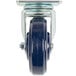 A blue Lavex swivel plate castor with a metal wheel.
