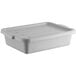 A gray polypropylene utility bin with a lid.