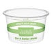 A clear 4 oz. compostable portion cup with green labeling from World Centric.