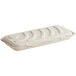 A World Centric compostable fiber flat bread container with curved lines.