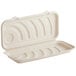 A World Centric compostable fiber flat bread container with a lid.