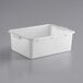 A white polypropylene utility bin with a lid.