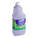 A close-up of a Swiffer WetJet Multi-Surface Cleaner Solution refill bottle with purple liquid inside.