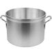 A large silver Vollrath Wear-Ever sauce pot with handles.