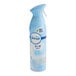 A close-up of a blue Febreze Air Linen & Sky scented air freshener spray can with a white label.